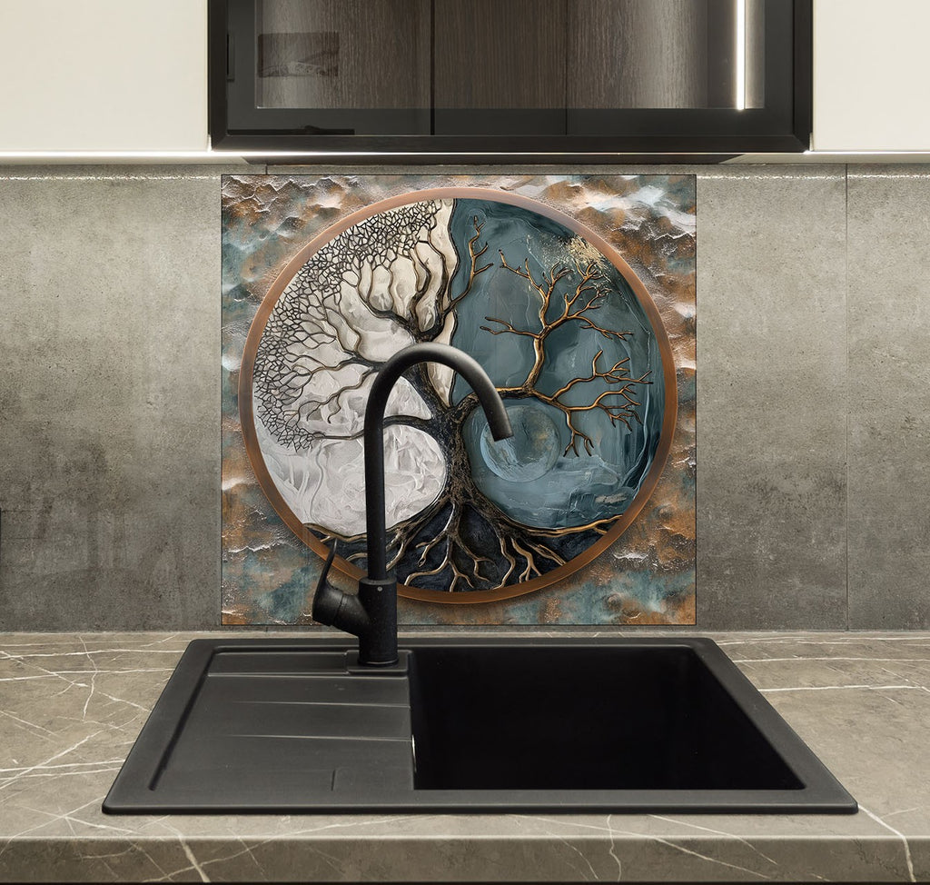 Yin-Yang Tree of Life - Glass Kitchen Backsplash-BacksplashArtworks