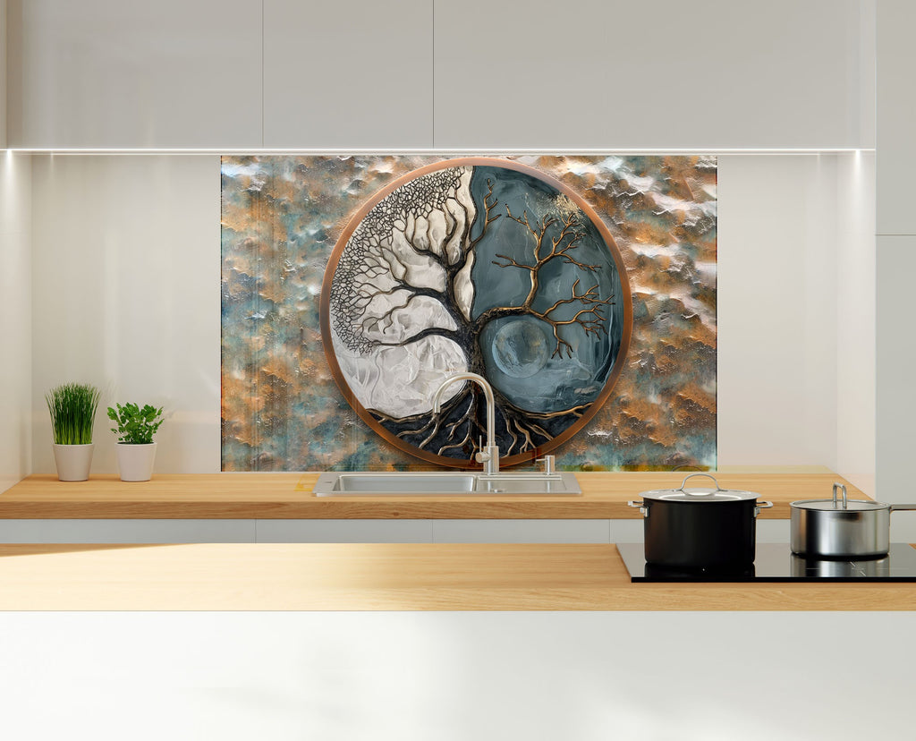 Yin-Yang Tree of Life - Glass Kitchen Backsplash-BacksplashArtworks