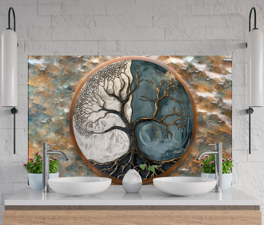 Yin-Yang Tree of Life - Glass Kitchen Backsplash-BacksplashArtworks
