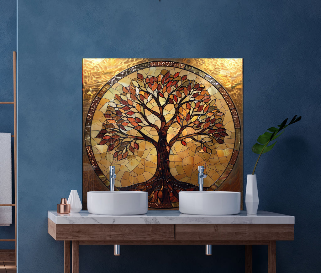 Stained Glass Tree of Life - Glass Kitchen Backsplash-BacksplashArtworks