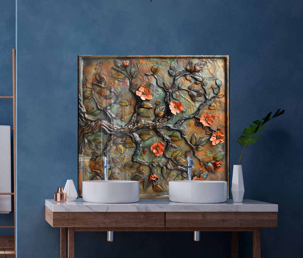Blossoming Tree - Glass Kitchen Backsplash-BacksplashArtworks