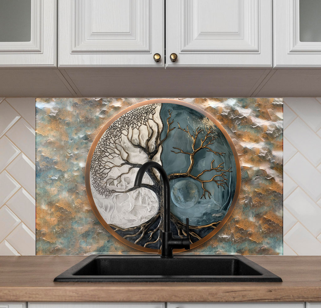 Yin-Yang Tree of Life - Glass Kitchen Backsplash-BacksplashArtworks