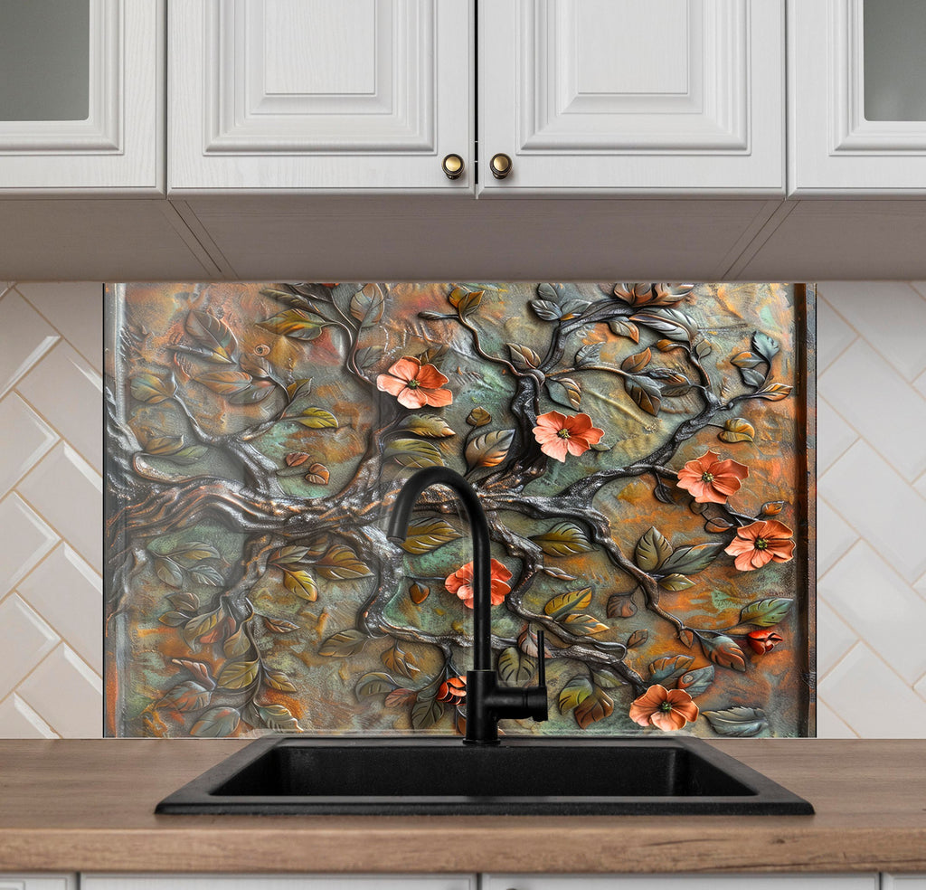 Blossoming Tree - Glass Kitchen Backsplash-BacksplashArtworks