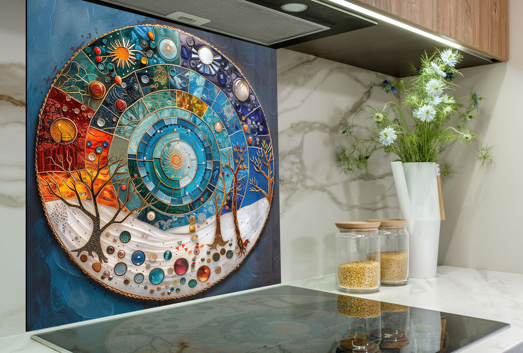 Celestial Seasons - Glass Kitchen Backsplash-BacksplashArtworks