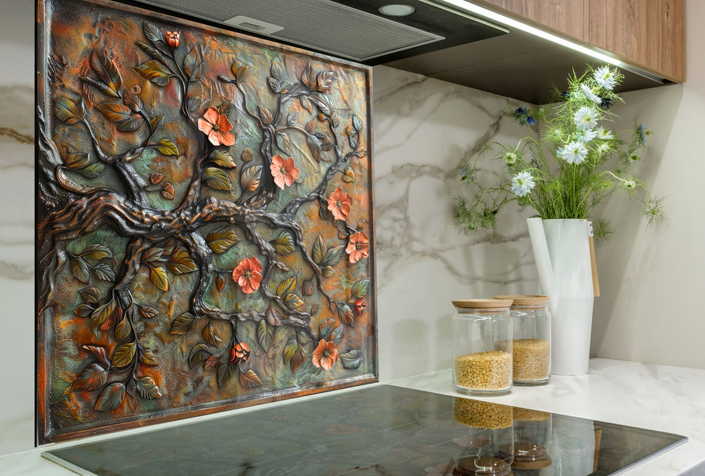 Blossoming Tree - Glass Kitchen Backsplash-BacksplashArtworks
