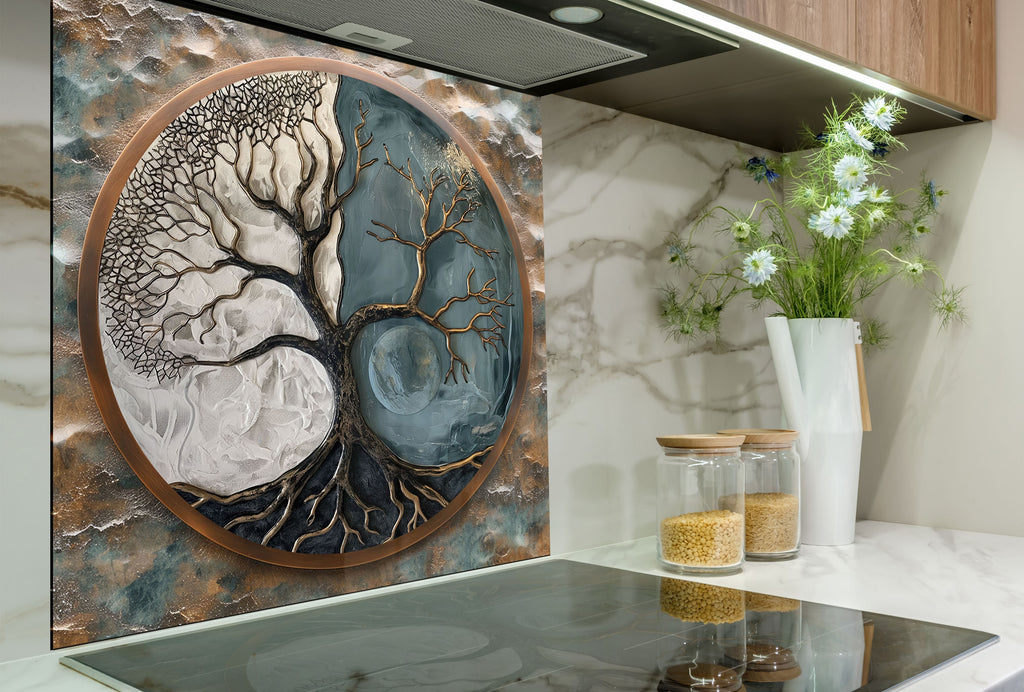 Yin-Yang Tree of Life - Glass Kitchen Backsplash-BacksplashArtworks