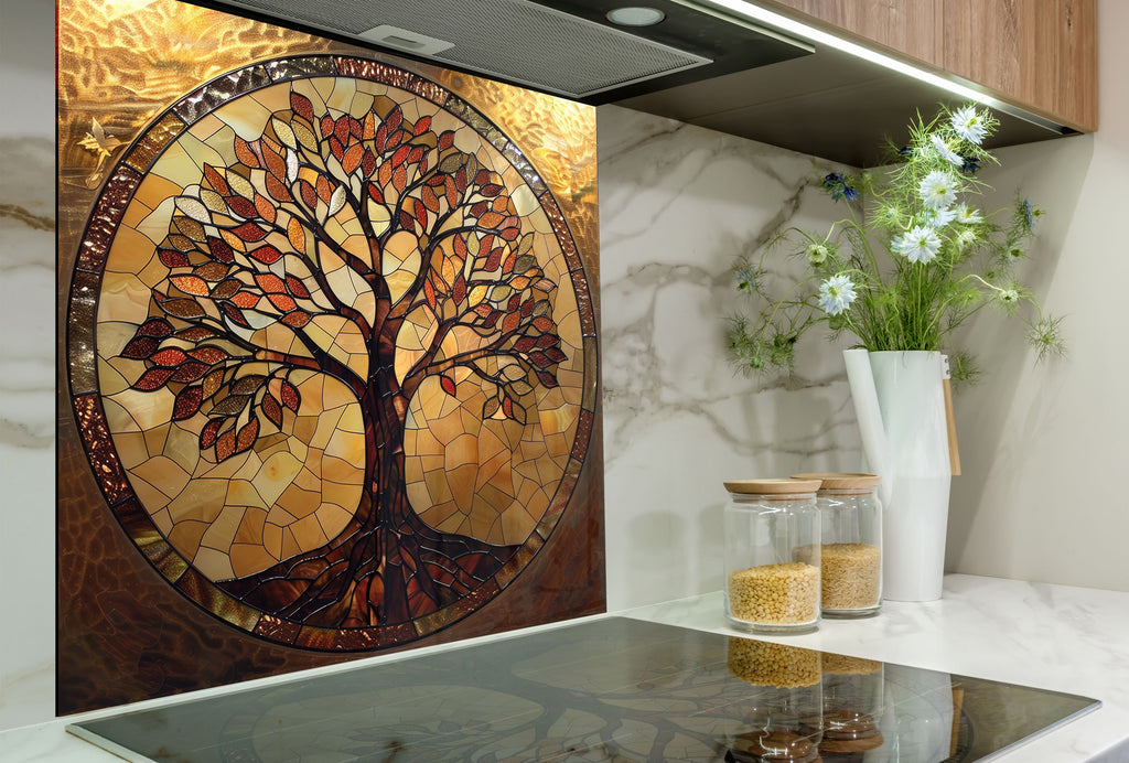 Stained Glass Tree of Life - Glass Kitchen Backsplash-BacksplashArtworks