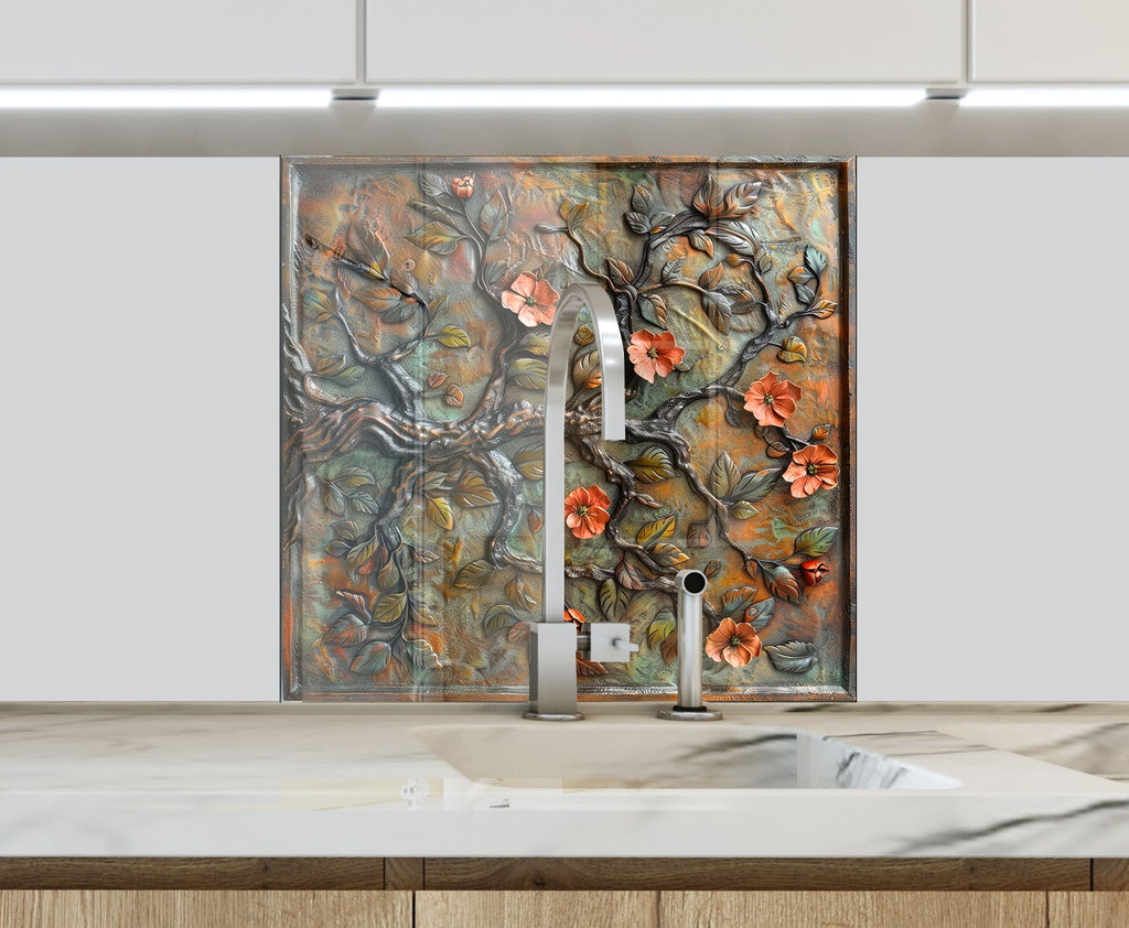 Blossoming Tree - Glass Kitchen Backsplash-BacksplashArtworks