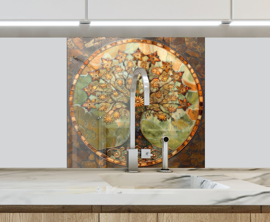 Brown Tree of Life - Glass Kitchen Backsplash-BacksplashArtworks