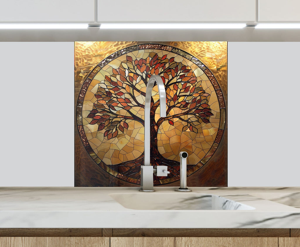 Stained Glass Tree of Life - Glass Kitchen Backsplash-BacksplashArtworks