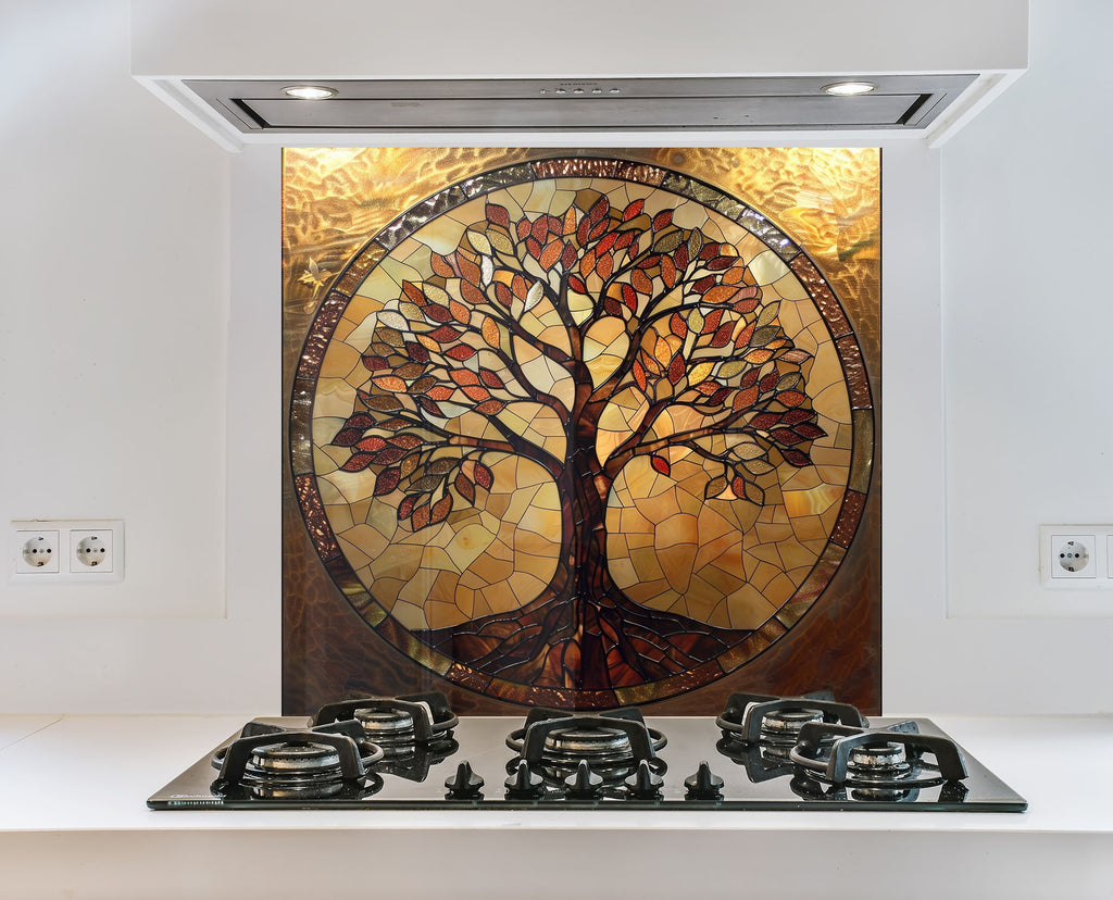 Stained Glass Tree of Life - Glass Kitchen Backsplash-BacksplashArtworks