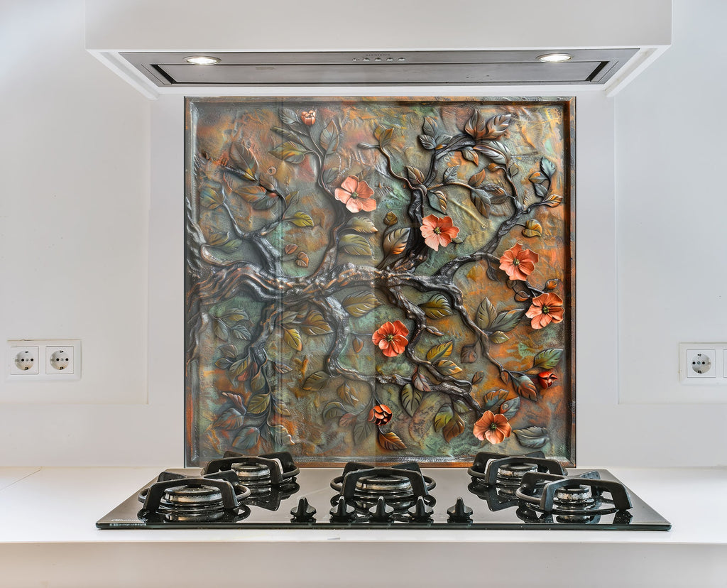 Blossoming Tree - Glass Kitchen Backsplash-BacksplashArtworks