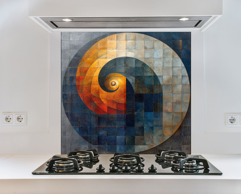 Mosaic Glass Kitchen Backsplash with Spiral Design in Earthy Tones-BacksplashArtworks