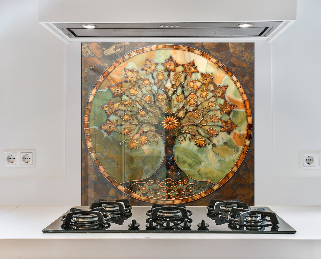 Brown Tree of Life - Glass Kitchen Backsplash-BacksplashArtworks