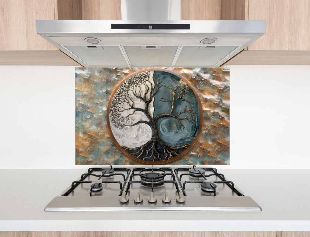 Yin-Yang Tree of Life - Glass Kitchen Backsplash-BacksplashArtworks