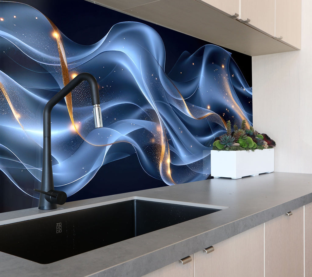 Blue Cosmic Wave – Glass Kitchen Backsplash-BacksplashArtworks