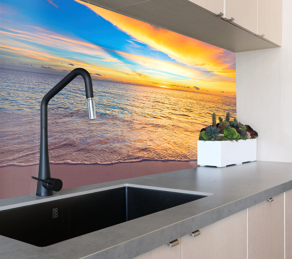 Vibrant Ocean Sunset Wall Art – Tempered Glass Kitchen Backsplash-BacksplashArtworks