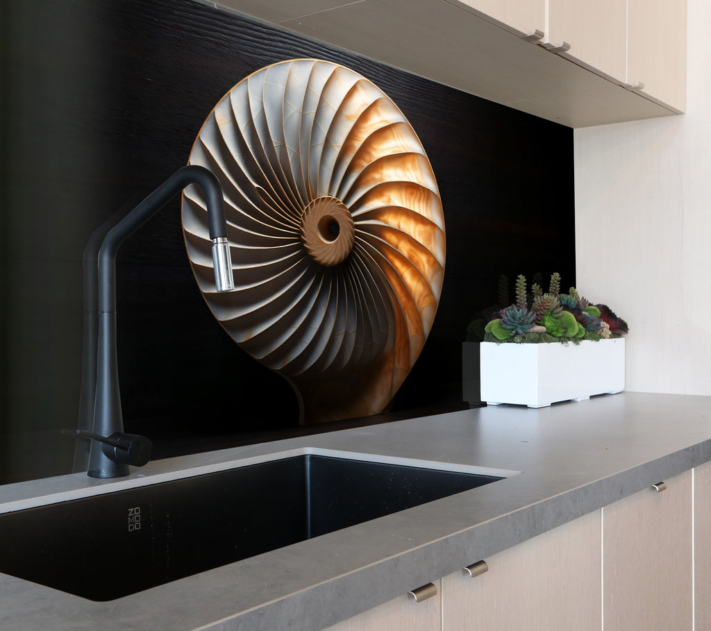 Nautilus Shell - Tempered Glass Kitchen Backsplash-BacksplashArtworks