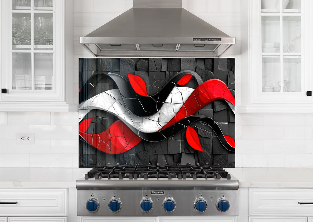 Crimson Wave – Glass Kitchen Backsplash-BacksplashArtworks