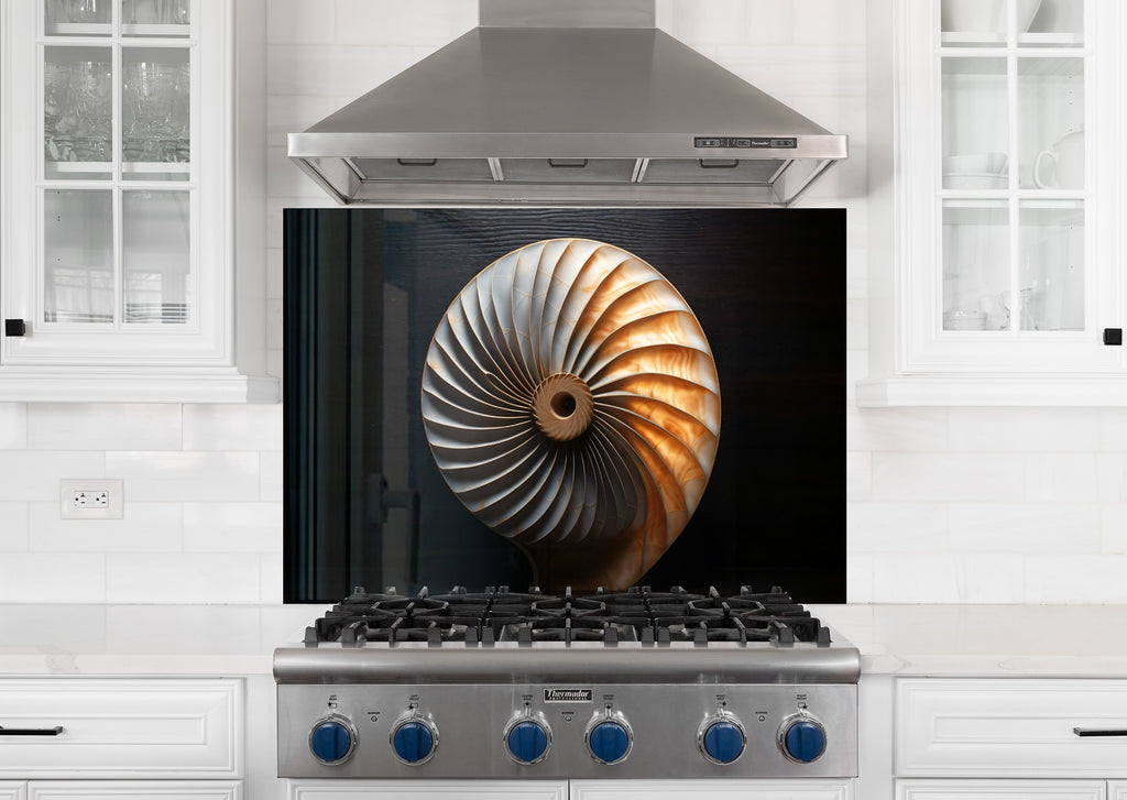 Nautilus Shell - Tempered Glass Kitchen Backsplash-BacksplashArtworks