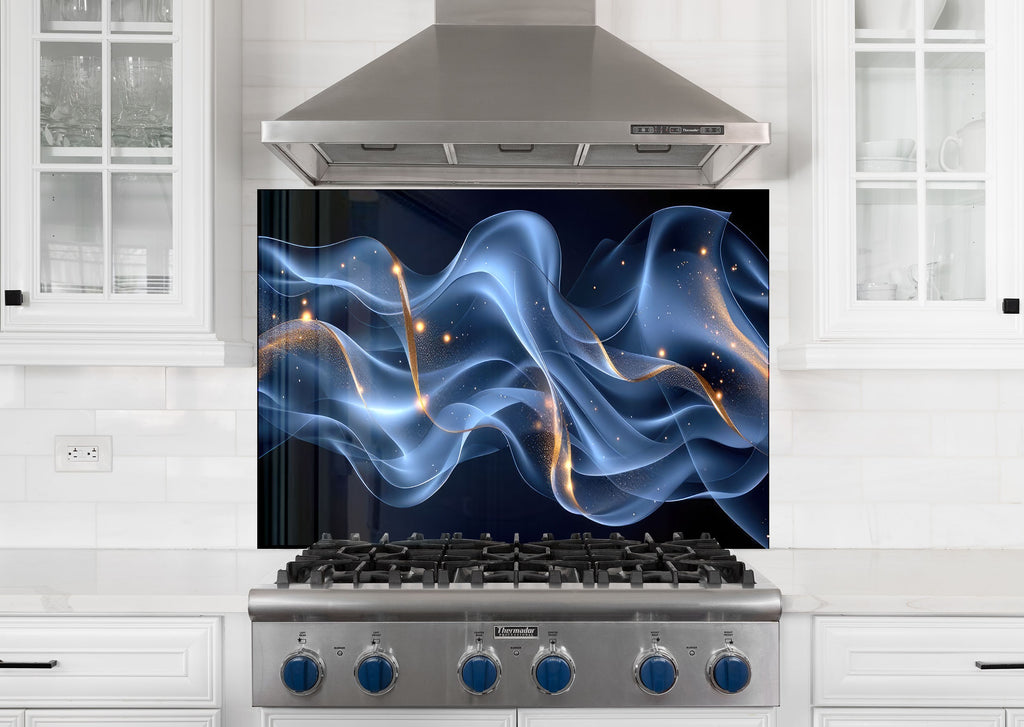 Blue Cosmic Wave – Glass Kitchen Backsplash-BacksplashArtworks