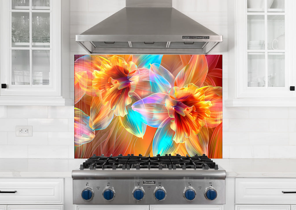 Vibrant Blossoms – Glass Kitchen Backsplash-BacksplashArtworks