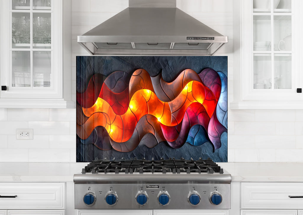 Fireside Flow – Glass Kitchen Backsplash-BacksplashArtworks