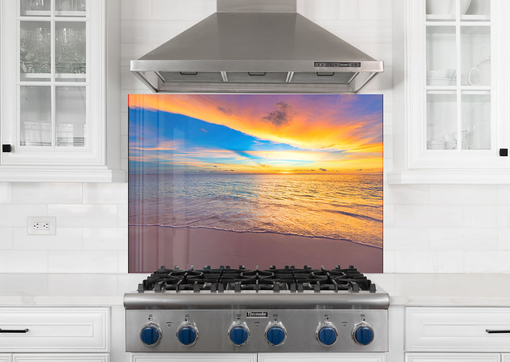 Vibrant Ocean Sunset Wall Art – Tempered Glass Kitchen Backsplash-BacksplashArtworks