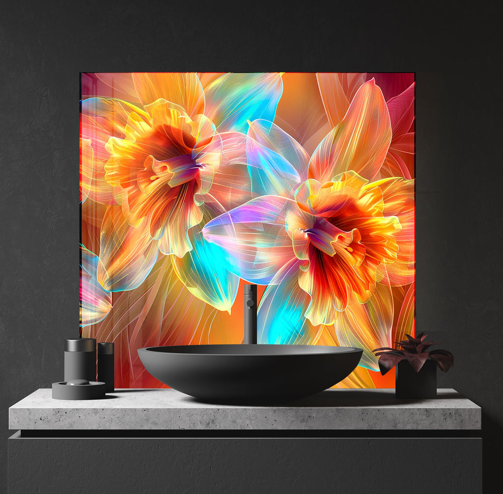 Vibrant Blossoms – Glass Kitchen Backsplash-BacksplashArtworks
