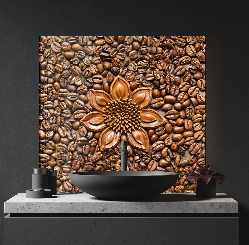 Coffee Blossom Delight - Glass Kitchen Backsplash-BacksplashArtworks