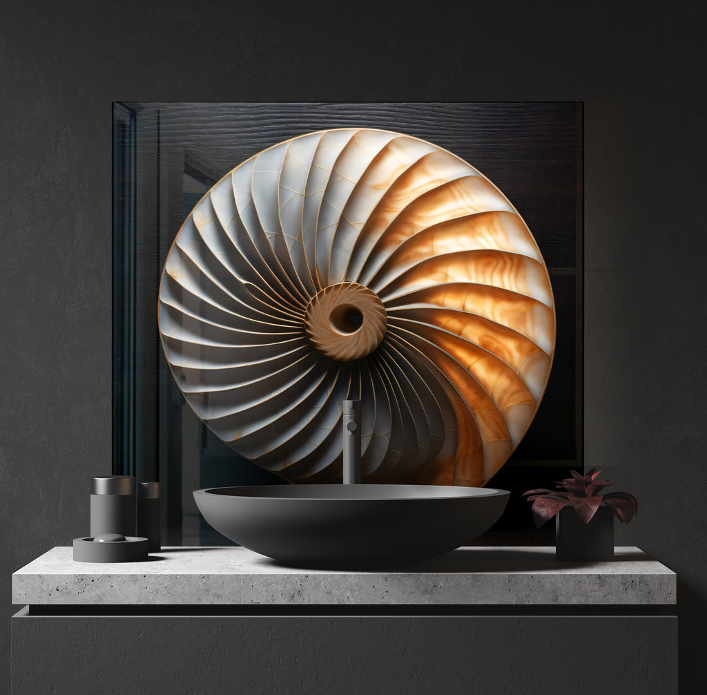 Nautilus Shell - Tempered Glass Kitchen Backsplash-BacksplashArtworks