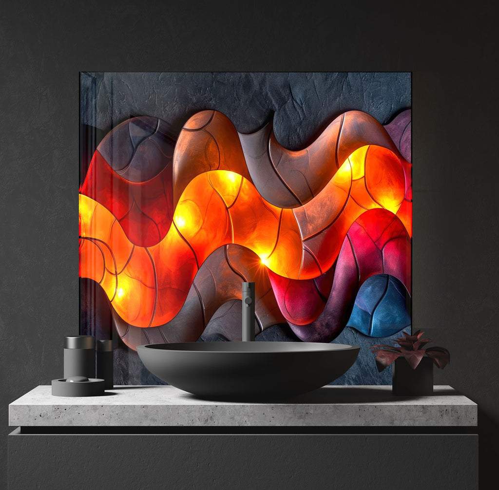 Fireside Flow – Glass Kitchen Backsplash-BacksplashArtworks