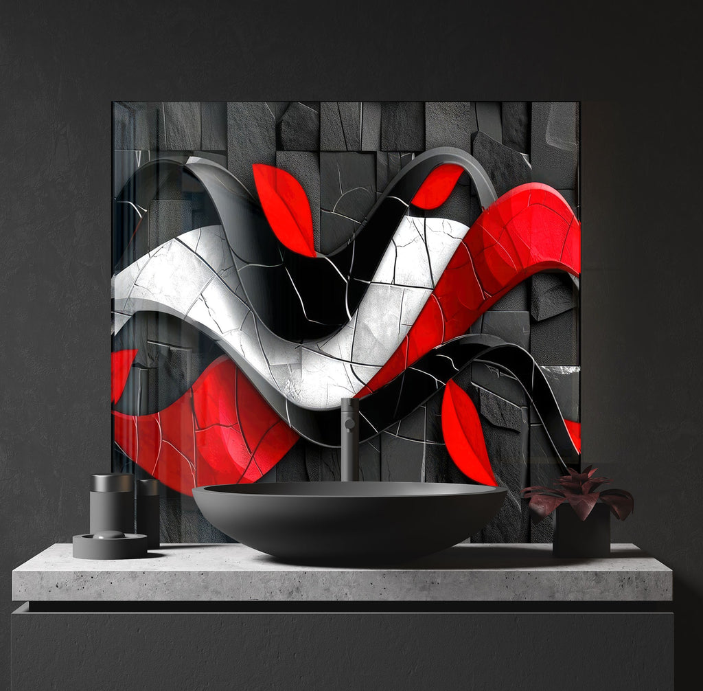 Crimson Wave – Glass Kitchen Backsplash-BacksplashArtworks