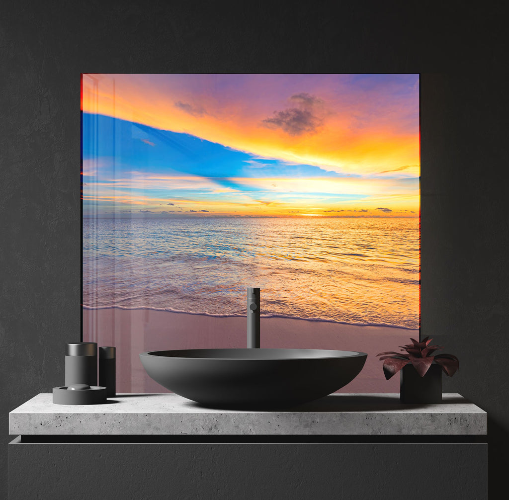 Vibrant Ocean Sunset Wall Art – Tempered Glass Kitchen Backsplash-BacksplashArtworks