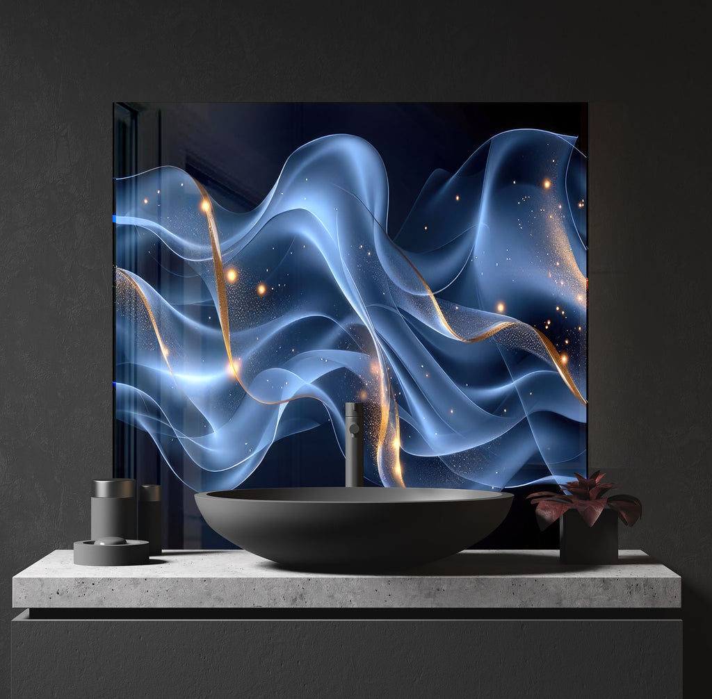 Blue Cosmic Wave – Glass Kitchen Backsplash-BacksplashArtworks