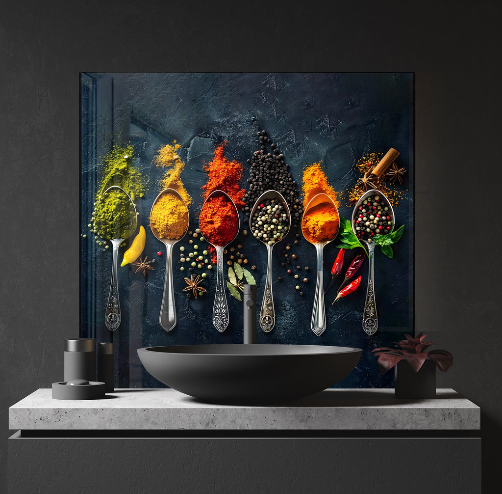 Spice Explosion - Tempered Glass Kitchen Backsplash-BacksplashArtworks