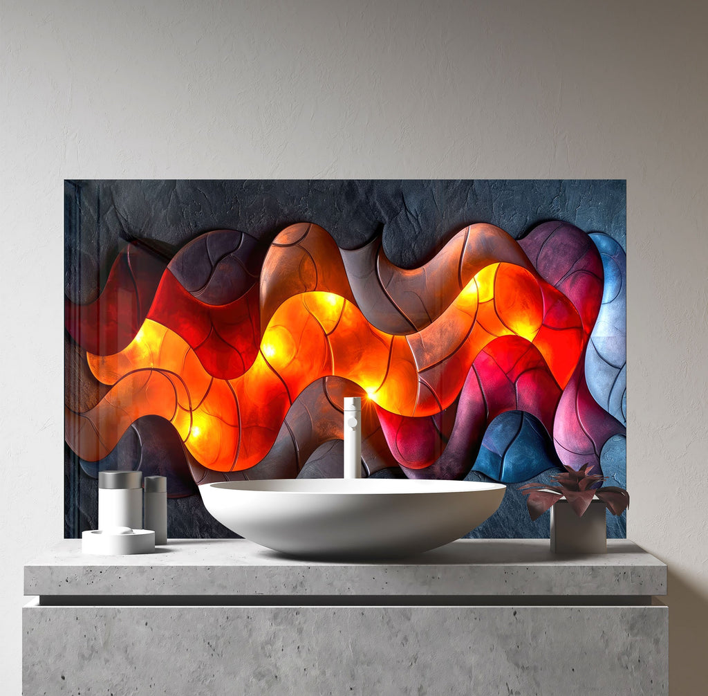 Fireside Flow – Glass Kitchen Backsplash-BacksplashArtworks