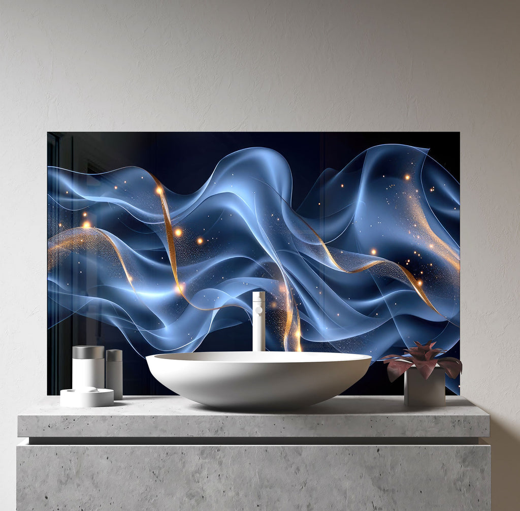 Blue Cosmic Wave – Glass Kitchen Backsplash-BacksplashArtworks