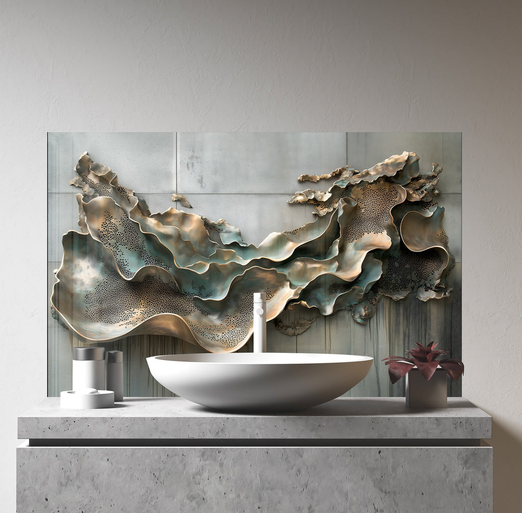 Blue Metallic Scales - Glass Kitchen Backsplash-BacksplashArtworks