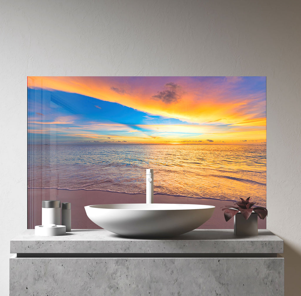 Vibrant Ocean Sunset Wall Art – Tempered Glass Kitchen Backsplash-BacksplashArtworks
