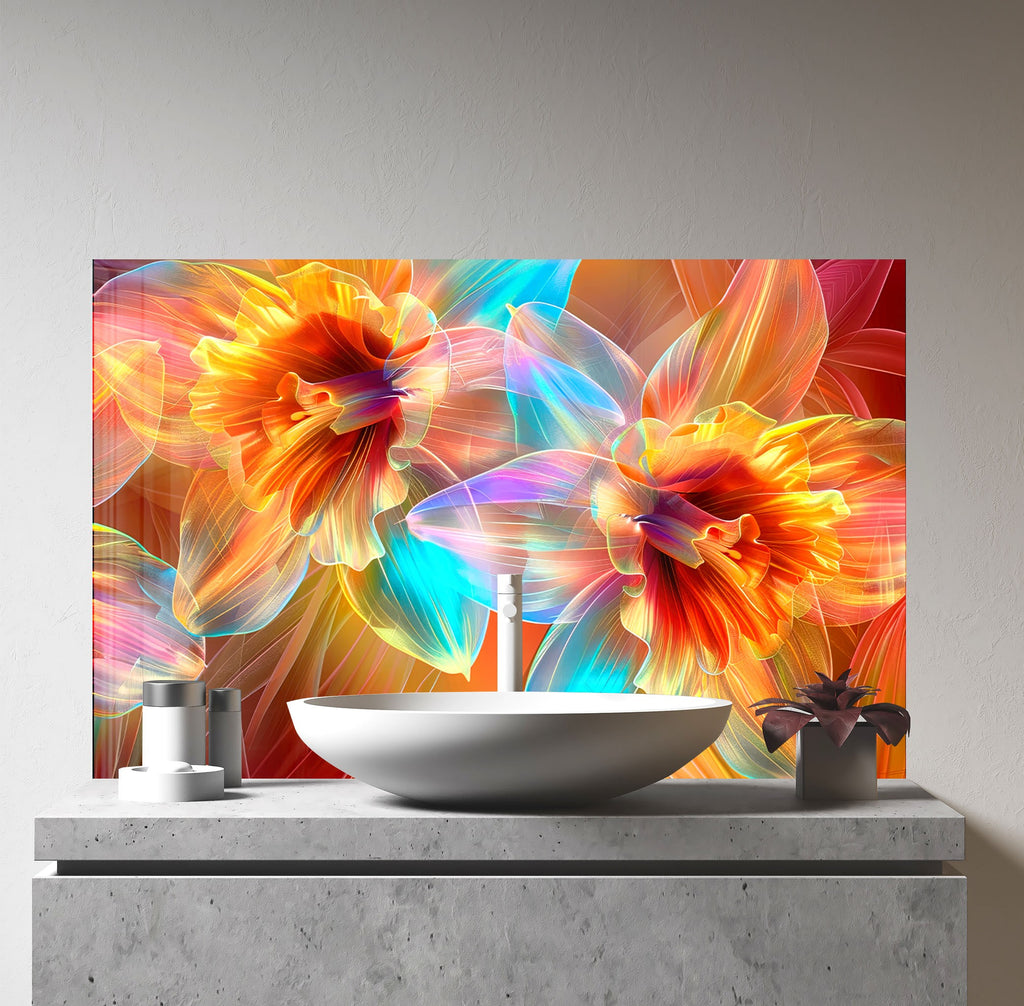 Vibrant Blossoms – Glass Kitchen Backsplash-BacksplashArtworks