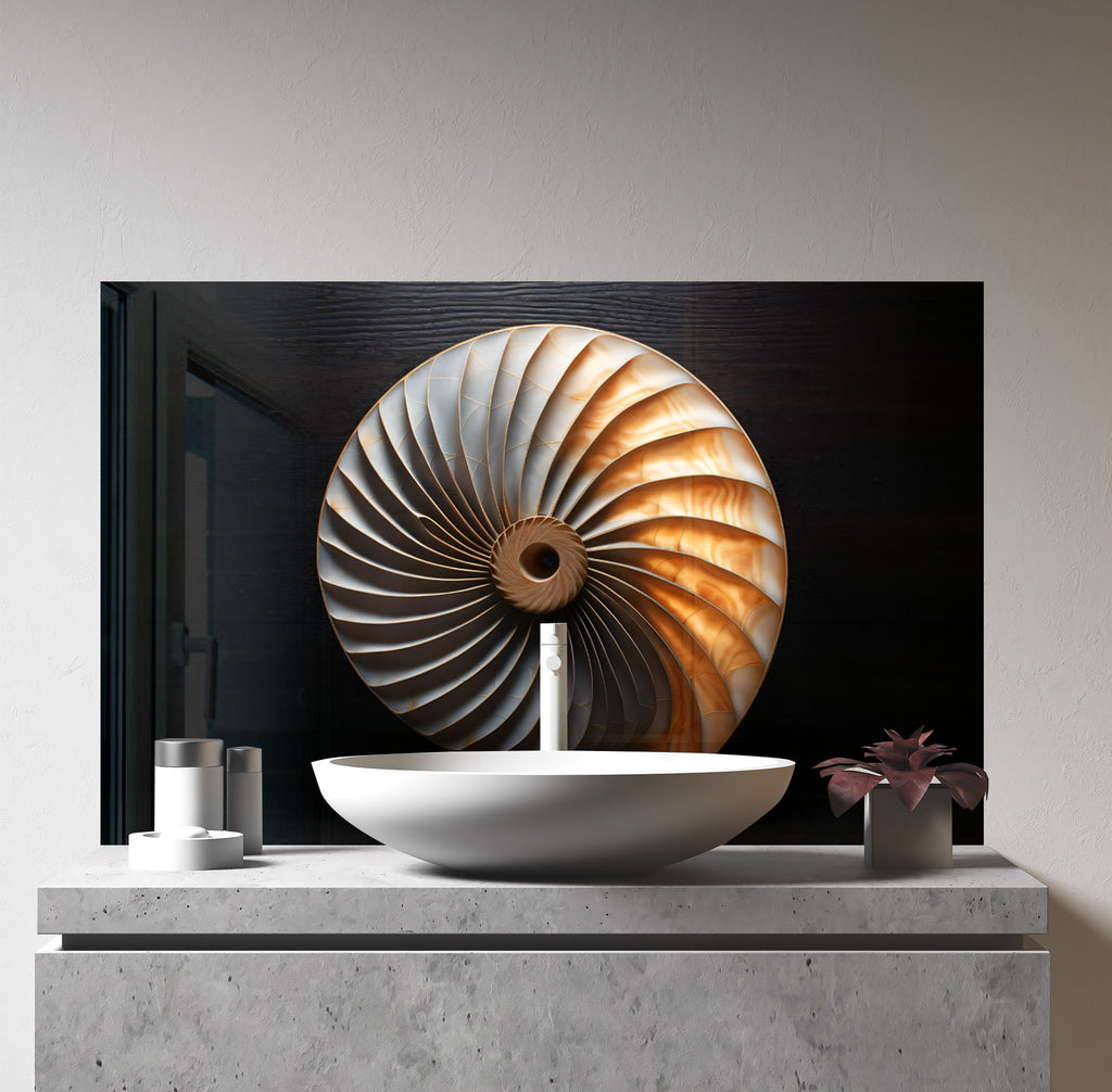 Nautilus Shell - Tempered Glass Kitchen Backsplash-BacksplashArtworks