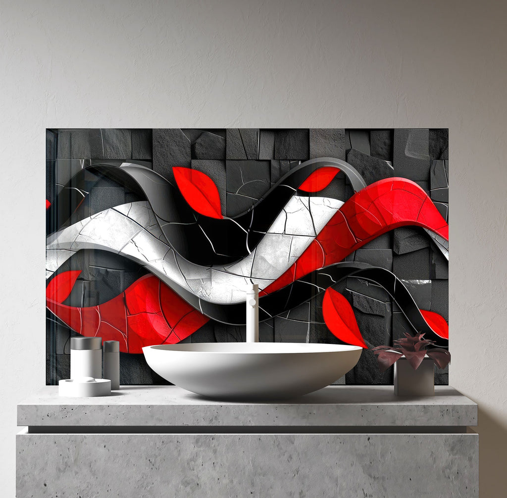 Crimson Wave – Glass Kitchen Backsplash-BacksplashArtworks