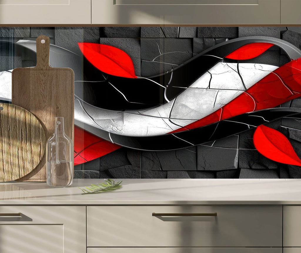 Crimson Wave – Glass Kitchen Backsplash-BacksplashArtworks