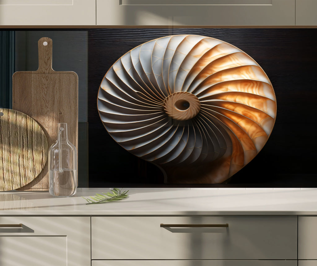 Nautilus Shell - Tempered Glass Kitchen Backsplash-BacksplashArtworks
