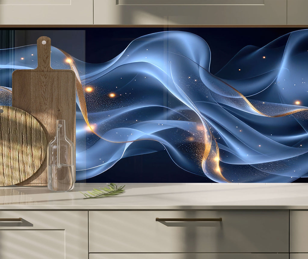 Blue Cosmic Wave – Glass Kitchen Backsplash-BacksplashArtworks