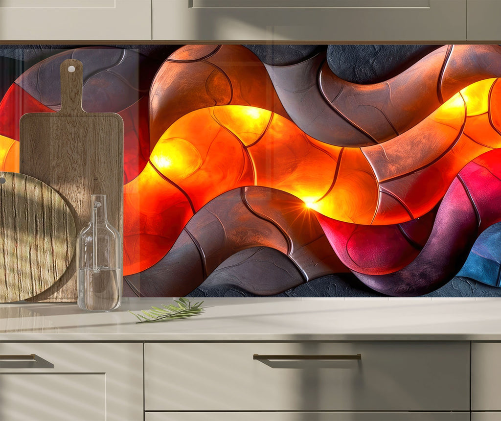 Fireside Flow – Glass Kitchen Backsplash-BacksplashArtworks