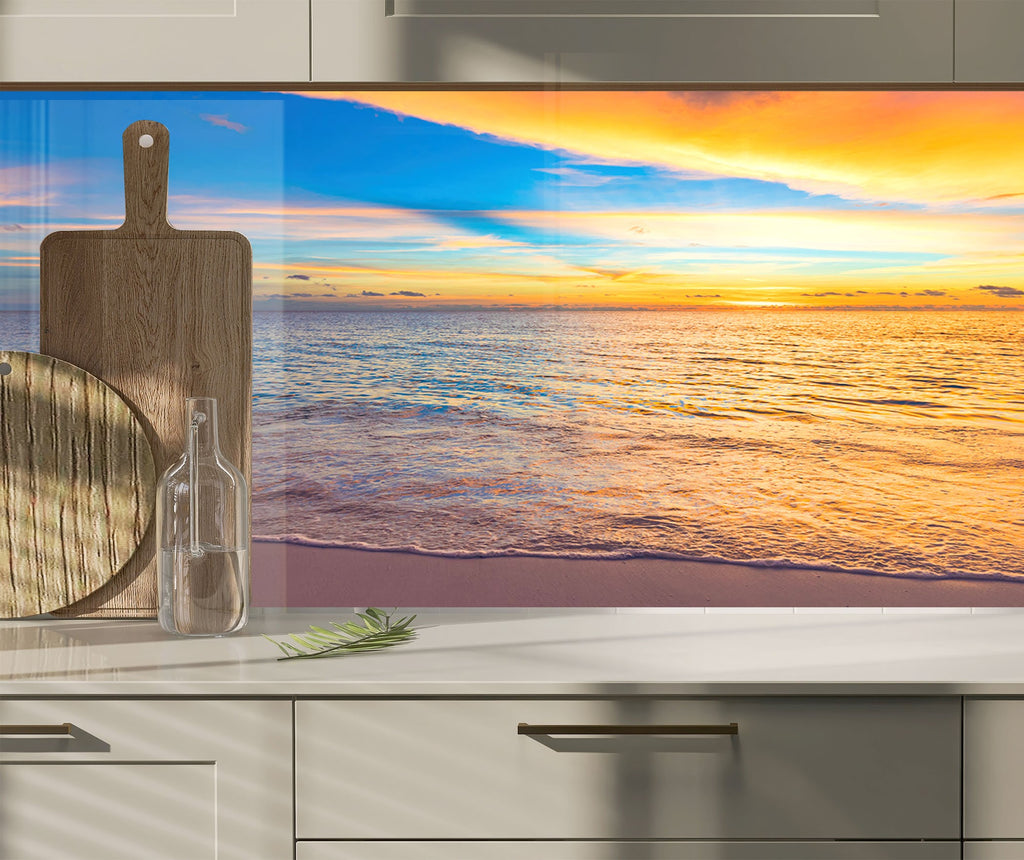 Vibrant Ocean Sunset Wall Art – Tempered Glass Kitchen Backsplash-BacksplashArtworks