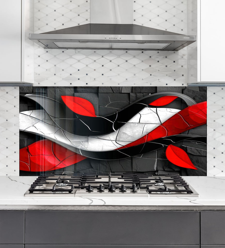 Crimson Wave – Glass Kitchen Backsplash-BacksplashArtworks