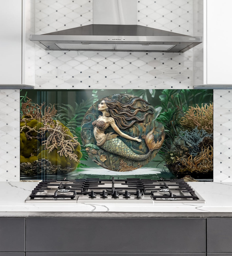 Vintage Mermaid - Glass Kitchen Backsplash-BacksplashArtworks